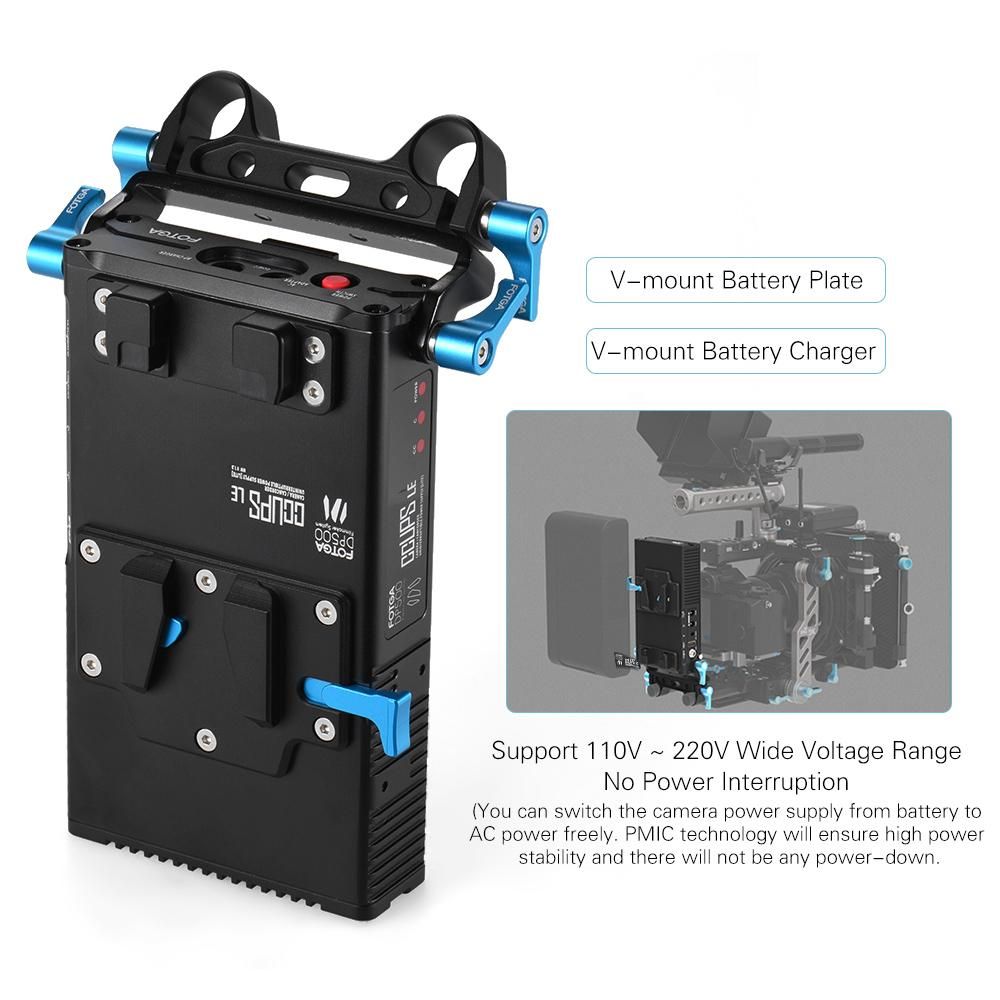 FOTGA DP500III 2 in 1 V-mount Battery Plate Adapter Charger w/ 15mm Rod Clamp Accessory Replacement for Canon Nikon Sony Camera Camcorder Video Studio Shooting Photography Power Supply System