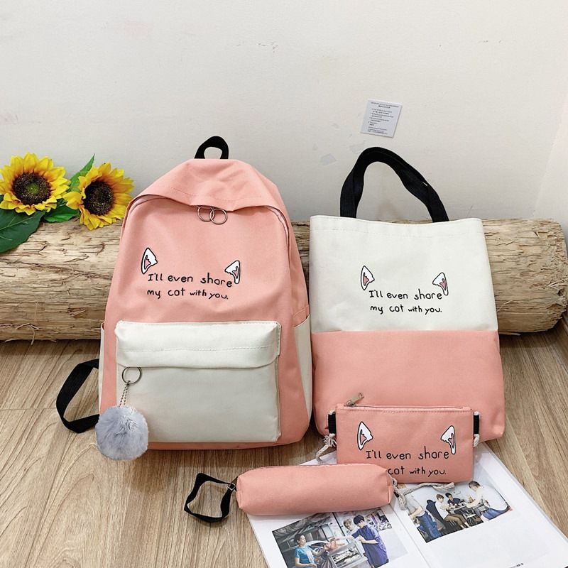 4 PCS Ladies Bags Backpacks Women Bags Handbags Purse School Bags Satchels