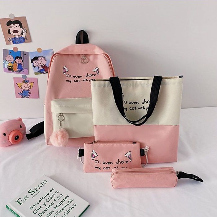 4 PCS Ladies Bags Backpacks Women Bags Handbags Purse School Bags Satchels