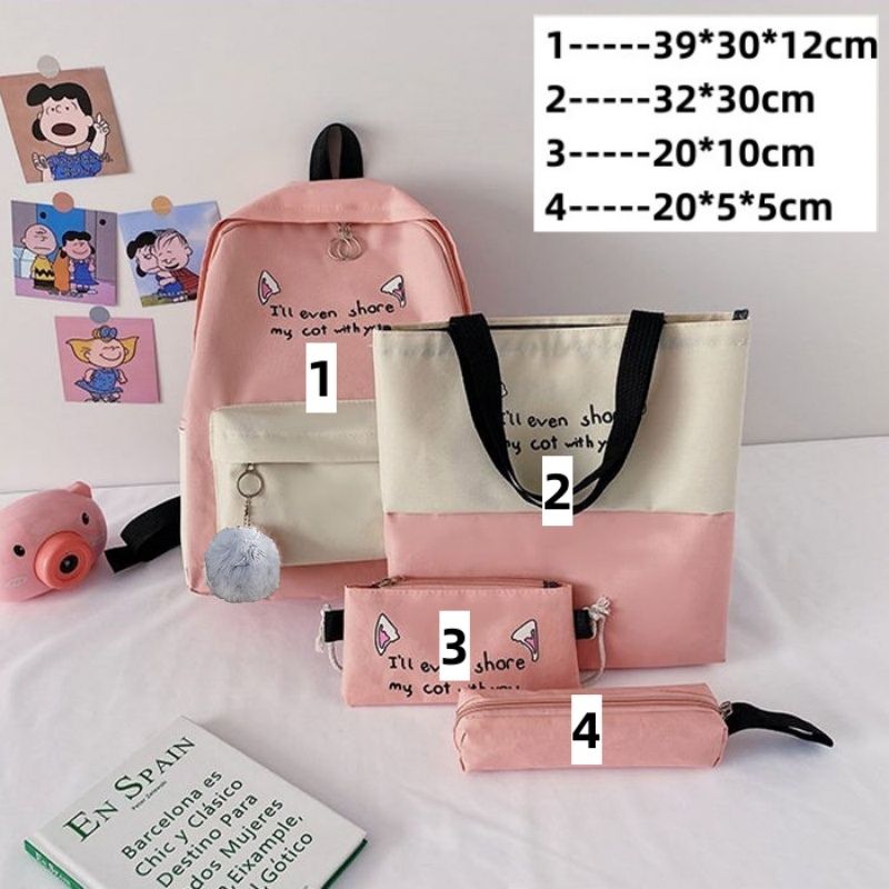 4 PCS Ladies Bags Backpacks Women Bags Handbags Purse School Bags Satchels