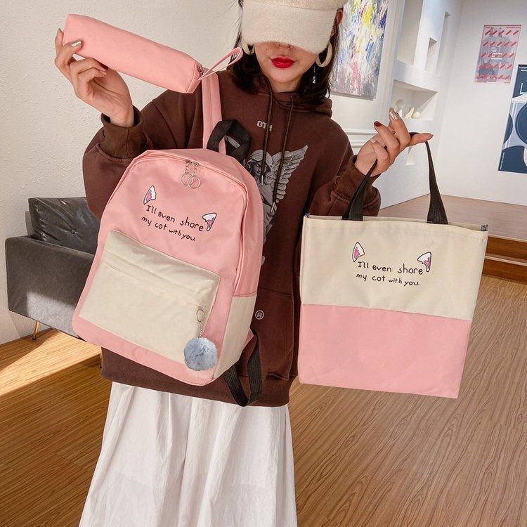 4 PCS Ladies Bags Backpacks Women Bags Handbags Purse School Bags Satchels