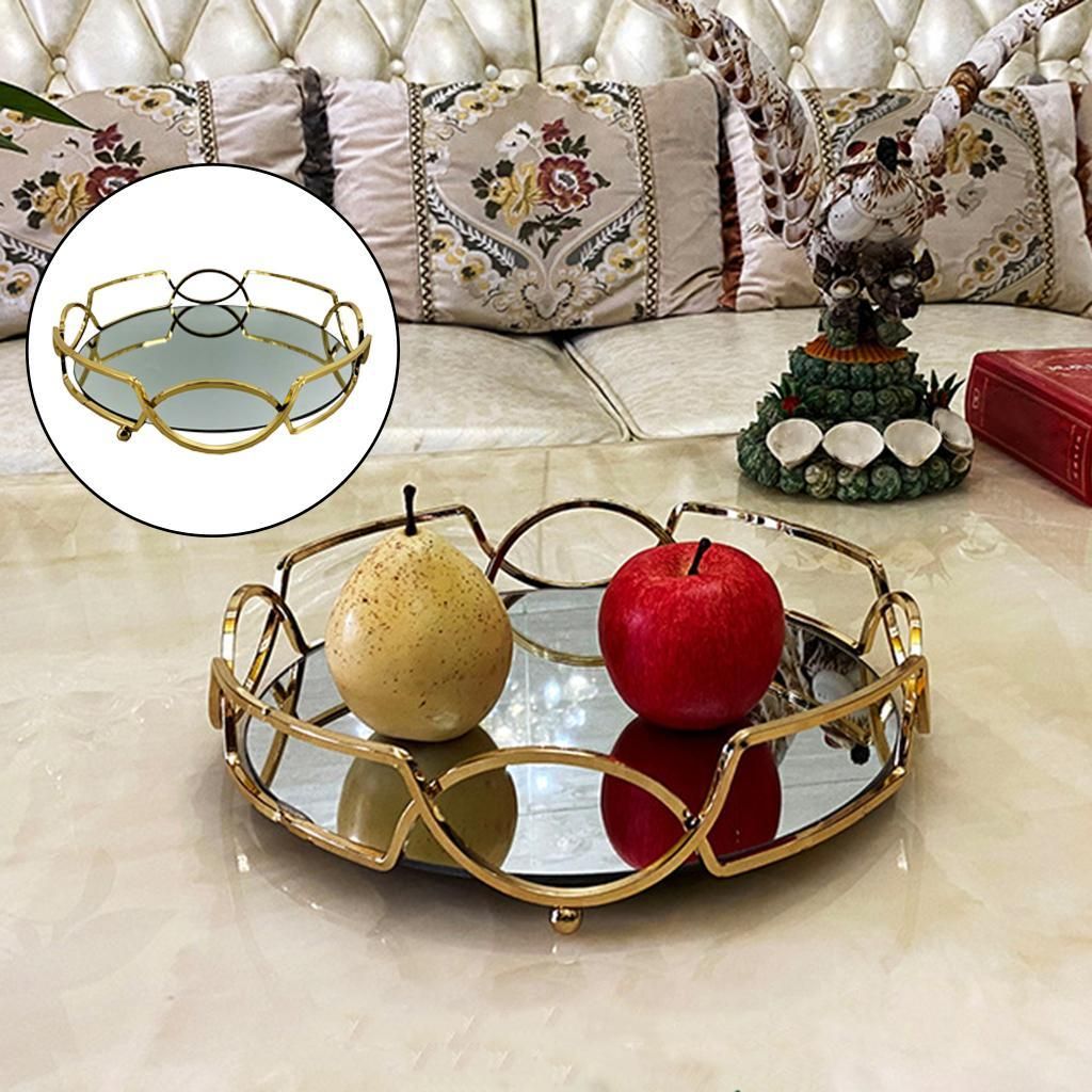 Metal Mirrored Tray Round Fruit Serving Tray  Organizer Candle
