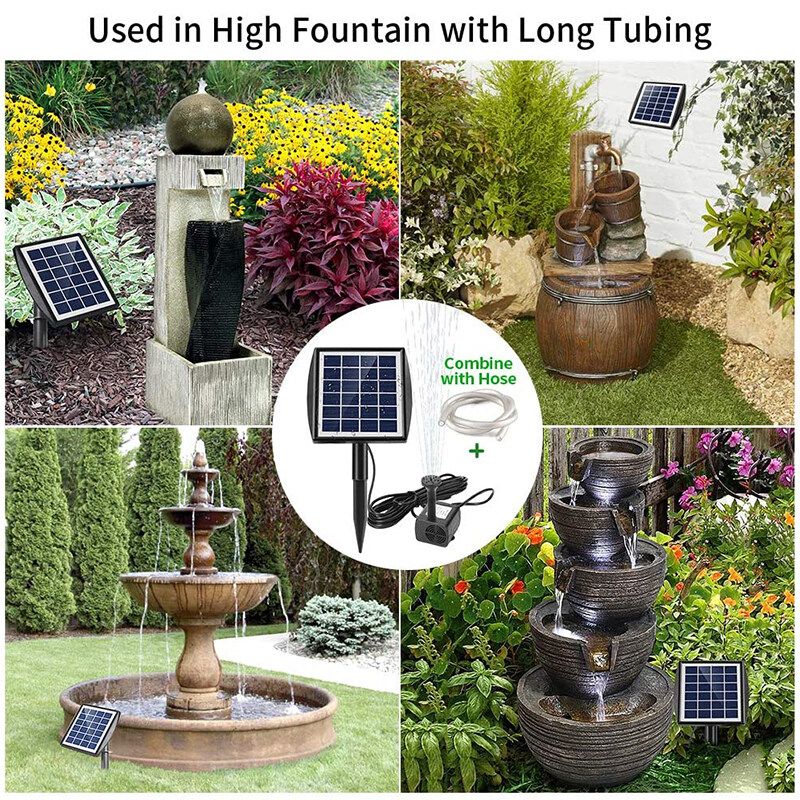 Solar Powered 200L/H 2W 6V Water Fountain Pump Waterproof IP65 For Pool Garden Sprinkler Outdoor Engineering Decoration Swimming Birdbath Floating ,Spray Height 40-60CM