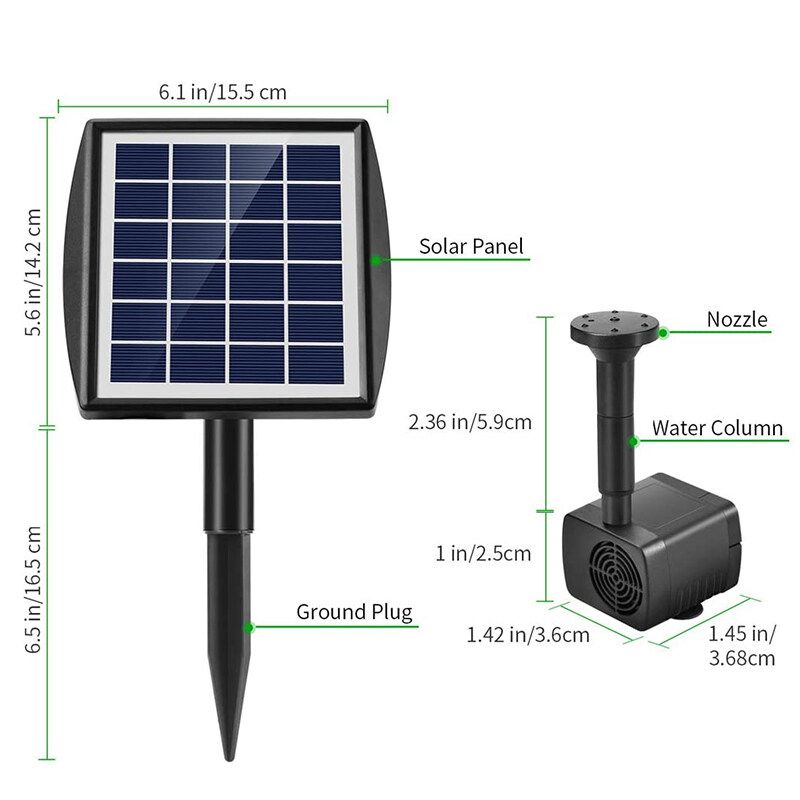 Solar Powered 200L/H 2W 6V Water Fountain Pump Waterproof IP65 For Pool Garden Sprinkler Outdoor Engineering Decoration Swimming Birdbath Floating ,Spray Height 40-60CM