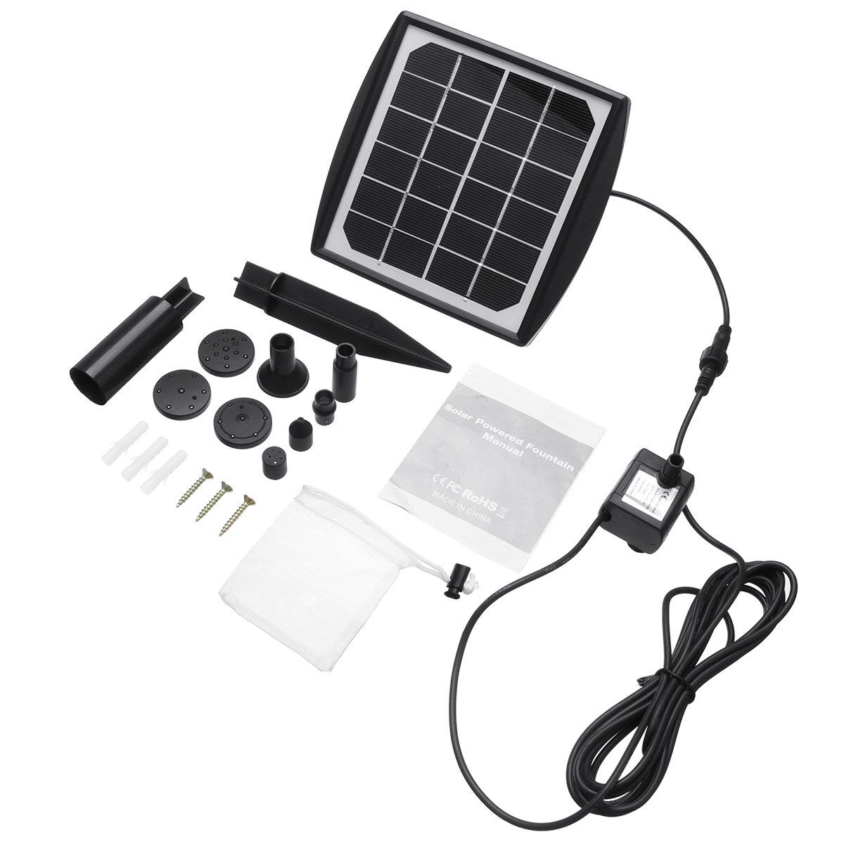Solar Powered 200L/H 2W 6V Water Fountain Pump Waterproof IP65 For Pool Garden Sprinkler Outdoor Engineering Decoration Swimming Birdbath Floating ,Spray Height 40-60CM