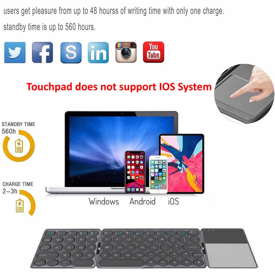 Outmix Upgrade Mini Folding Keyboard Bluetooth Foldable For