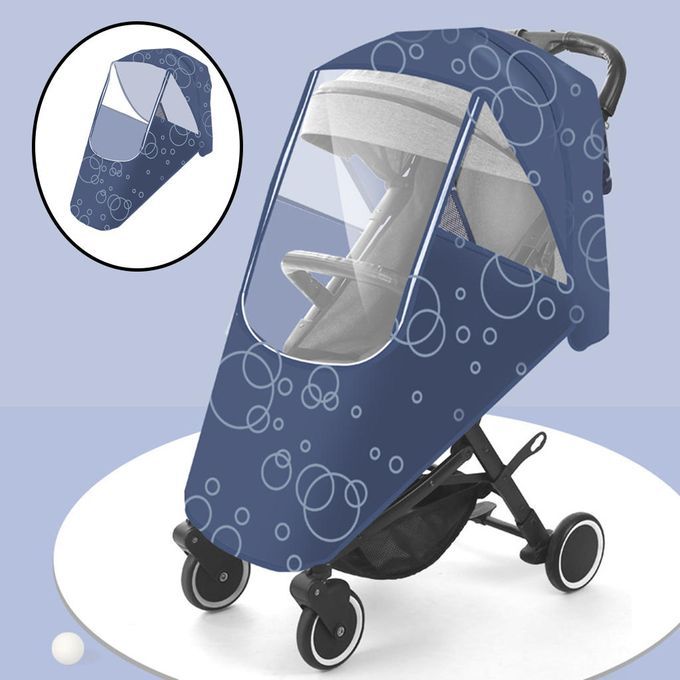 Stroller Raincover Transparent Zipper Breathable Travel Dark Blue