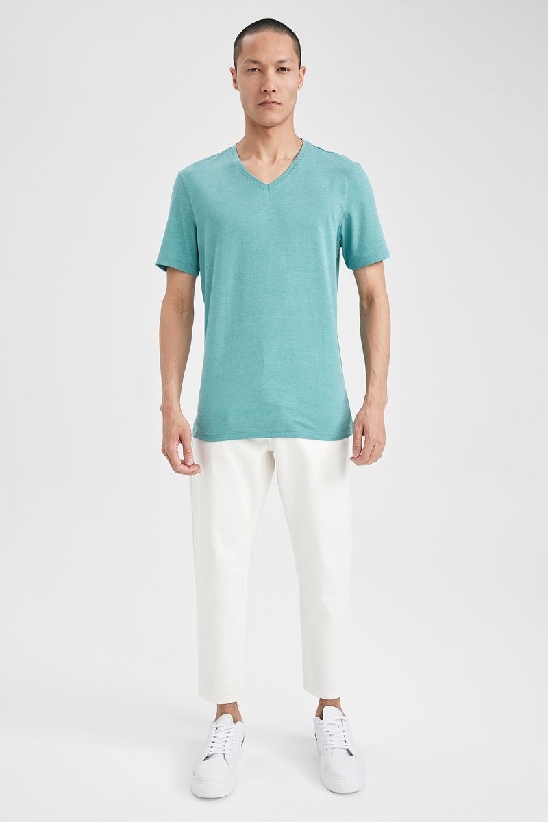 Man Slim Fit Knitted T-Shirt - Green