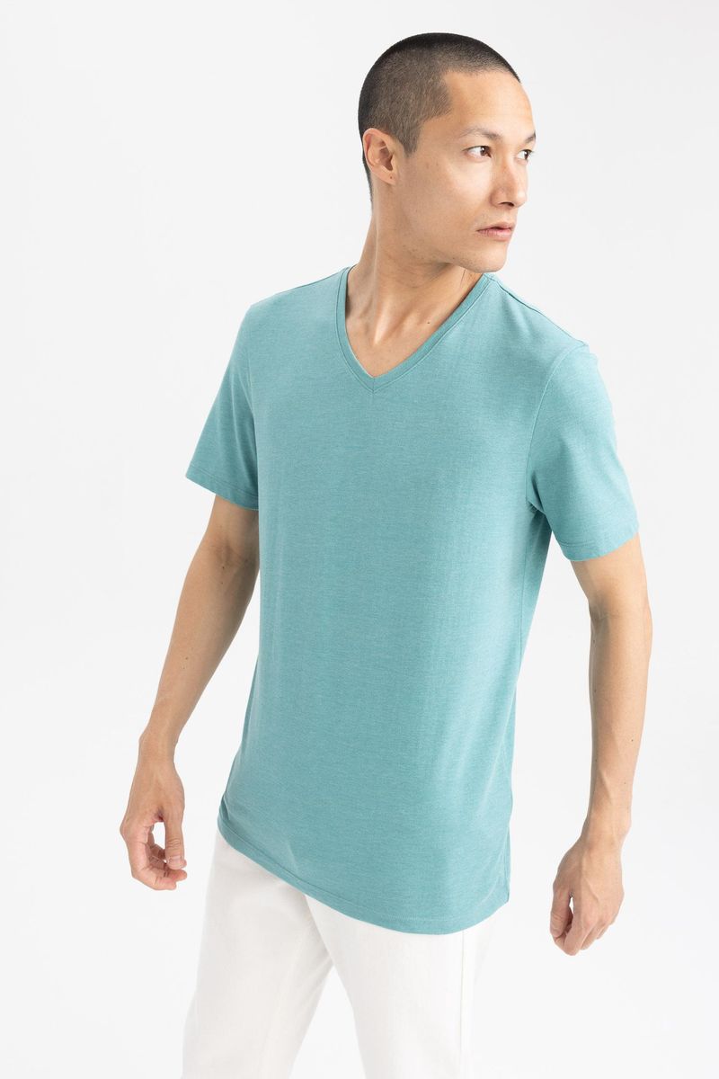 Man Slim Fit Knitted T-Shirt - Green