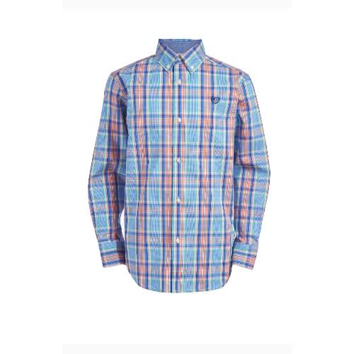Boys Luxury Long Sleeve Denim Checkered Plaid Shirt- Lemon Blue