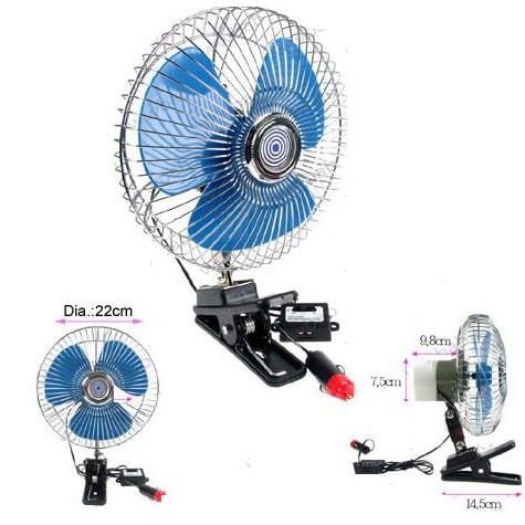 12V - 25W Mini Portable Auto Vehicle Clip-On Cooling Oscillating Fan For Car