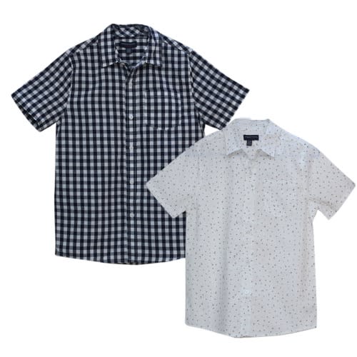 2in1 Checked And Anchor Woven Short Sleeve Shirt