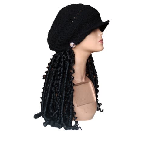 Handmade Crochet Wig Cap With Curly Hair By Kellyz Africana- Black