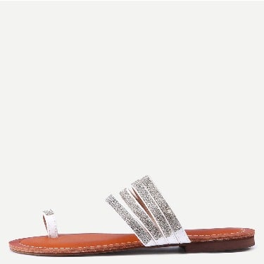 White Glittery Flat Flip Slippers