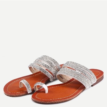 White Glittery Flat Flip Slippers