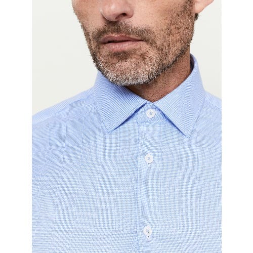 Optical Check Fitted Blue Single Cuff Shirt