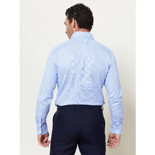 Optical Check Fitted Blue Single Cuff Shirt