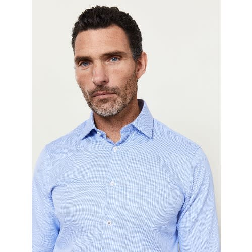 Optical Check Fitted Blue Single Cuff Shirt