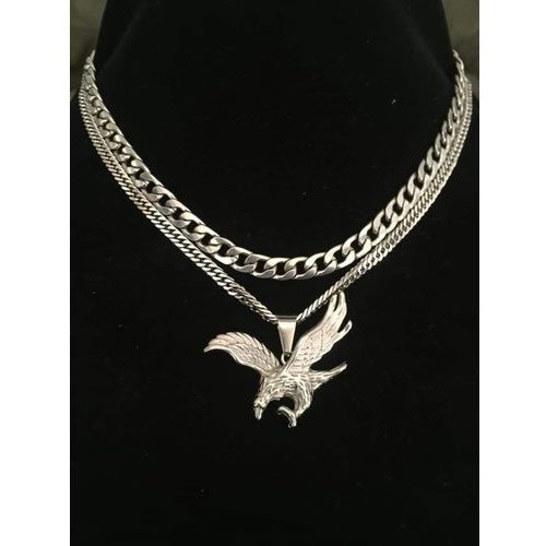 Two Chains With Eagle Pendant - Silver