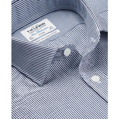Fitted Navy Bengal Stripe Shirt Single Cuff