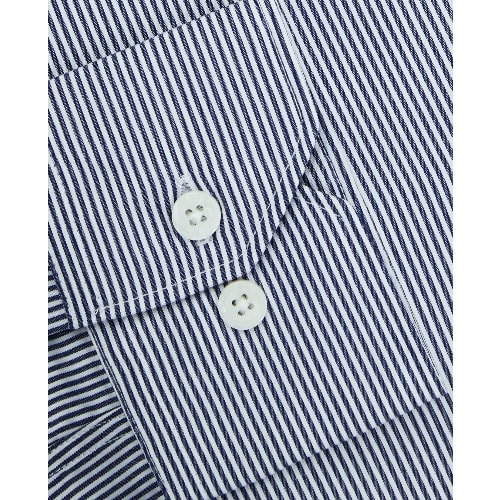 Fitted Navy Bengal Stripe Shirt Single Cuff