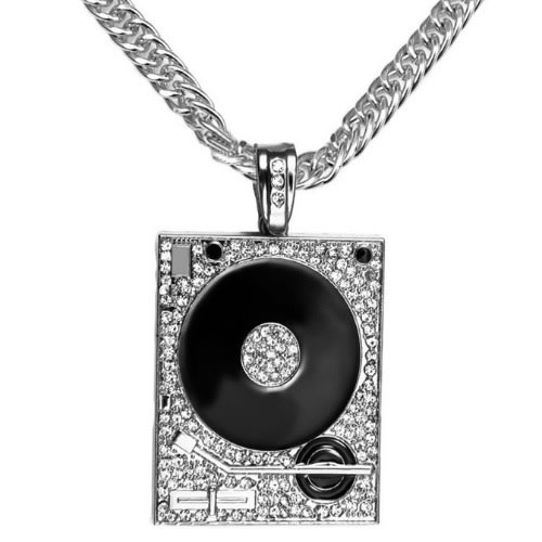 Dj Phonograph Round & Squared Crystal Pendant - Silver