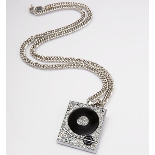 Dj Phonograph Round & Squared Crystal Pendant - Silver