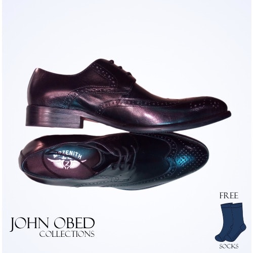 Men's Superior Italian Leather Wingtip Brogues Shoe - Black
