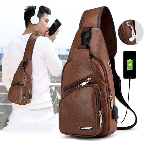 Leather Mini Usb Port Chest Bag