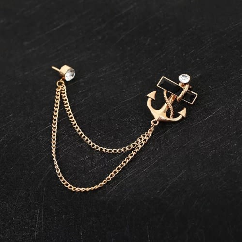 Tassel Anchor Men's Brooch With Free Pouch - Gold