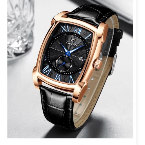 Men's Leather Shell Wristwatch - Black