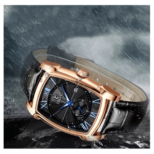 Men's Leather Shell Wristwatch - Black