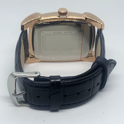 Men's Leather Shell Wristwatch - Black