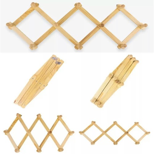 Retractable Polished Wooden Multipurpose Bag, Wig, Belt, Tie Hanger- 80x35 cm