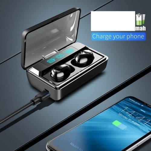T8 Tws Wireless Buds With Digital Led Display & 2000mah Mobile Power Bank - Black