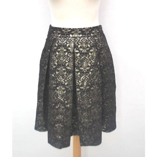 Ladies Flock Jacquard Midi Skirt - Black & Gold