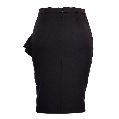 Ruched Stretch Draped Office Skirt - Black
