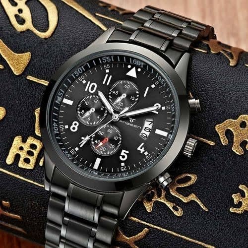 2 In 1 Studded Steel Men Women Wrist Watch With Bracelet- Black