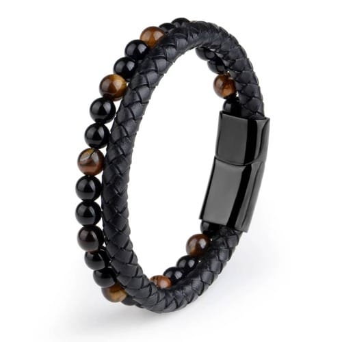 2 In 1 Studded Steel Men Women Wrist Watch With Bracelet- Black
