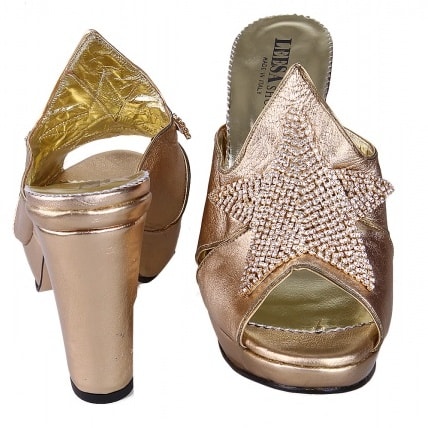 Gold Slippers With Crytal Accessories