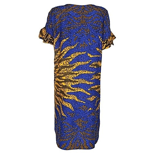 Midi Ankara Dress With Stones - Blue & Yellow