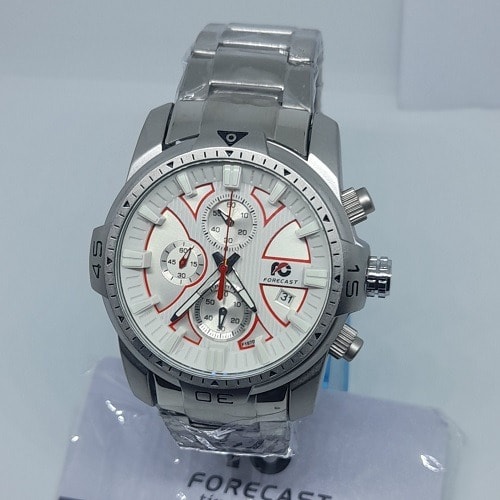 Silver Chronograph Stainless Steel With  White Dial