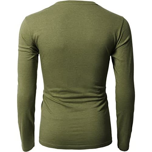 Long Sleeve Slim Fit Tees - Olive Green