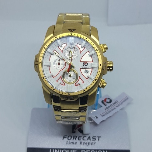 Chronograph Stainless Steel Golden With  White Dial
