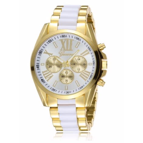 Exotic Ladies Dress Style Two Tone Watch - White & Gold