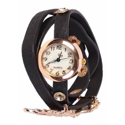 Quartz Rivets Roma Wings Bracelet Wrist Watch - Black