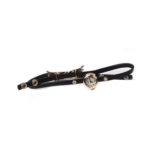 Quartz Rivets Roma Wings Bracelet Wrist Watch - Black