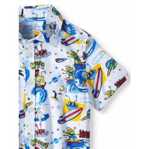 365 Kids Short Sleeve Printed Button Down Up Shirt