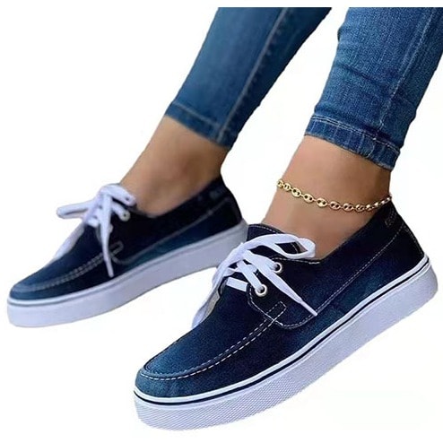 Denim Shoe Lace Up Canvas Sneakers- Blue
