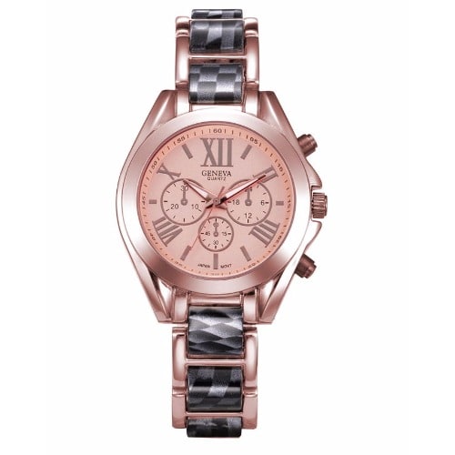 Bezel Two Tone Bracelet - Grid Black/Rose Gold